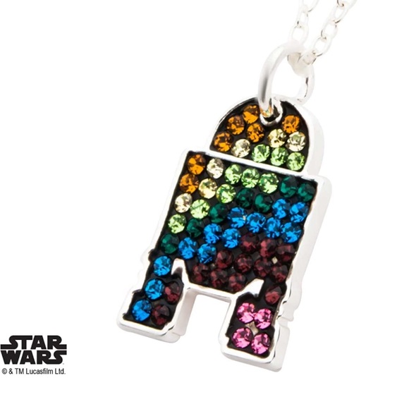 Star Wars Jewelry Women's Silver Plated R2-D2 with Rainbow Gem Pendant Necklace - Picture 1 of 6